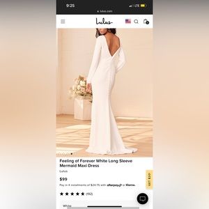 Lulus Feeling of Forever White Long Sleeve Mermaid Maxi Dress size Large NWT